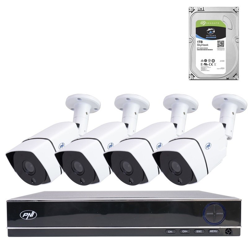 Kомплект за видеонаблюдение Пакет - NVR и 4 външни камери 2MP full HD 1080P с включен 1Tb HDD PNI House PTZ1300 Full HD AHD